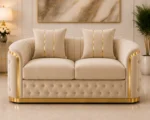 Madrid Beige Golden Luxury 2-Seater Sofa – Elegant Tufted Sofa with Gold Accents - Image 2