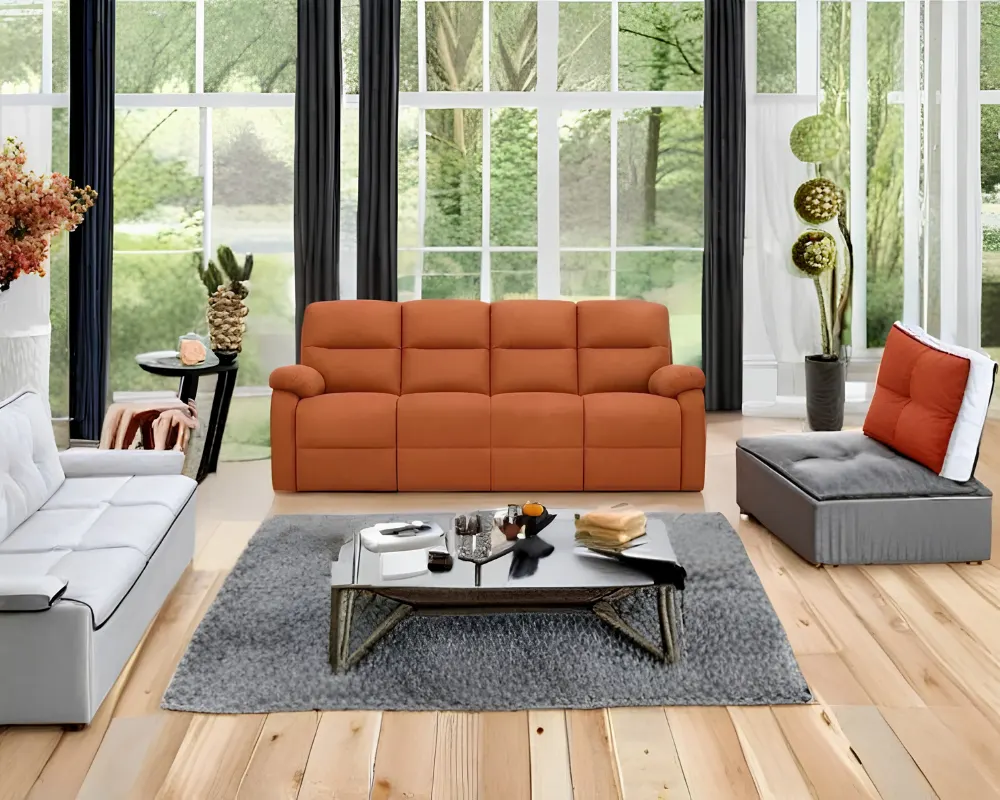 Orange Roma 4 Seater Sofa Modern Orange 3 Seater Fabric Sofa – Comfortable Living Room Couch - Image 1