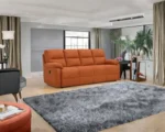 Modern Orange 3 Seater Fabric Sofa – Comfortable Living Room Couch - Image 2