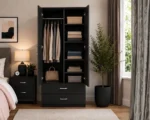Modern Black 2 Door Mirrored Wardrobe with 2 Drawers - Bedroom Storage Cabinet - Image 4