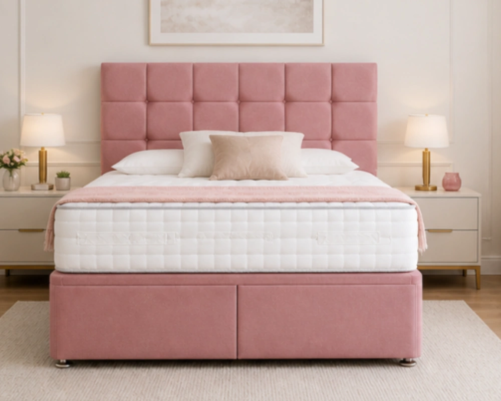 2 Elegant Divan Double Bed – Modern Upholstered Bed Frame Premium King Size Divan Bed Frame With Mattress - Image 1