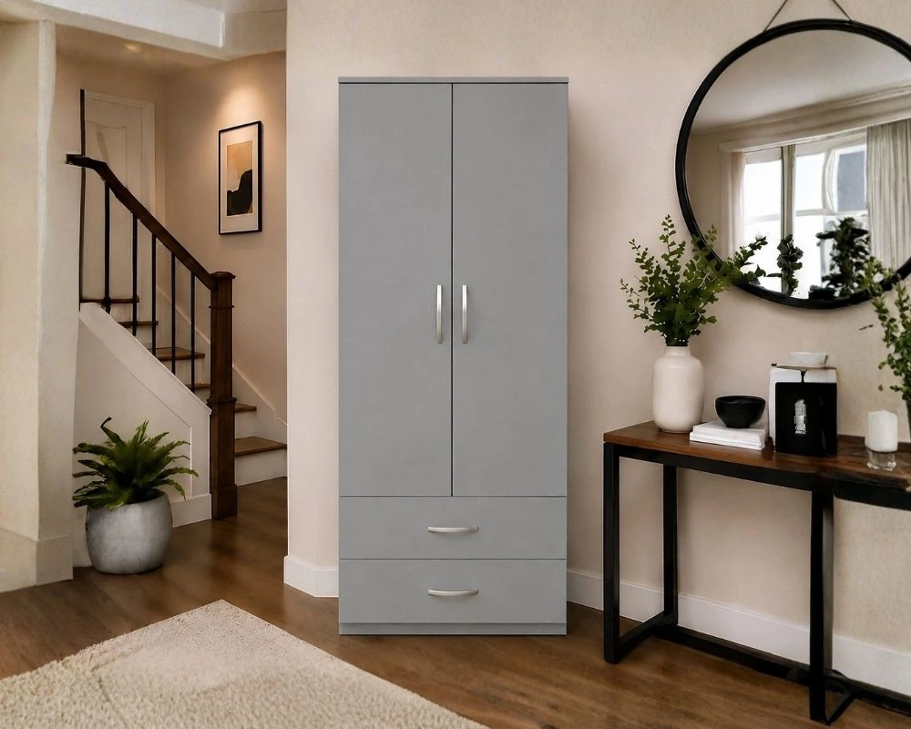 Modern Bedroom Wardrobe with 2 Doors & 2 Drawers – Practical Storage Stylish Two Door Wardrobe with Two Drawers - Image 1