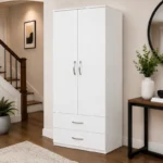 Modern White 2 Door Wardrobe with 2 Drawers - Elegant Bedroom Storage Unit