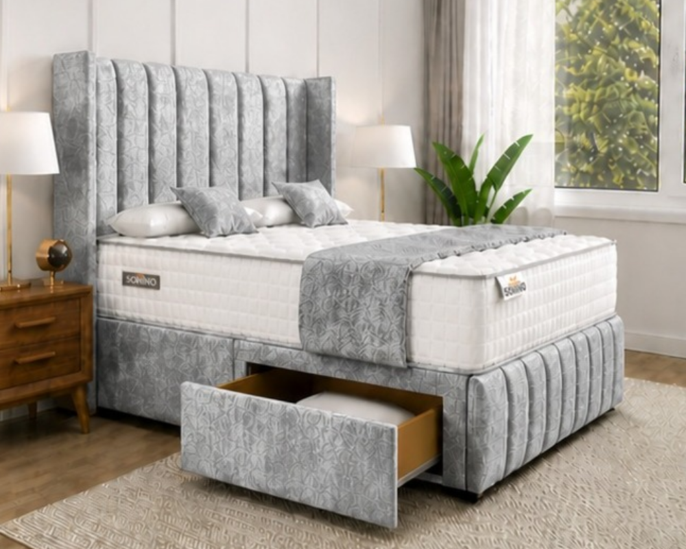 27 Stylish Comfort Bed – Elegant Divan Bed Contemporary King Size Divan Bed Frame – Luxury King Size Bed with Storage and Comfortable Mattress - Image 1