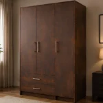 Walnut Brown 3 Door Wardrobe with 2 Drawers – Modern Bedroom Storage