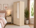 Modern 2 Door Wardrobe with 2 Drawers & 1 Mirror - Bedroom Storage Cabinet
