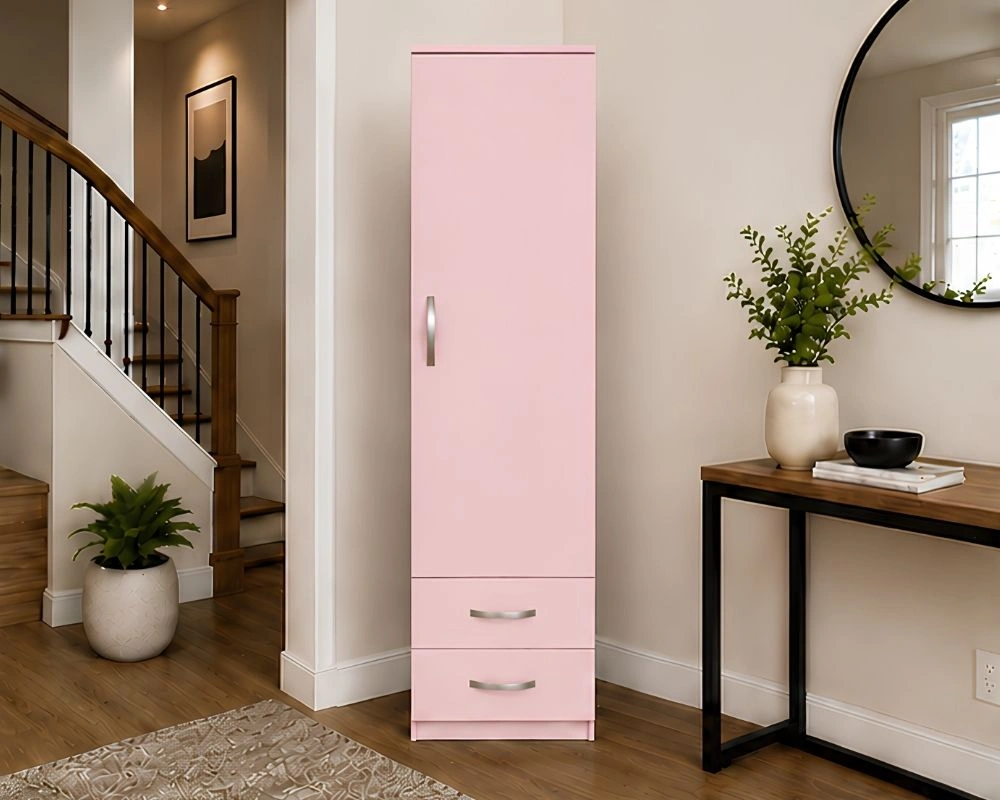 Tall Single Door Storage Cabinet with 2 Drawers Single Door Wardrobe with Two Storage Drawers - Image 1