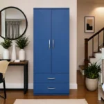 Modern Blue 2 Door Wardrobe with 2 Drawers - Bedroom Storage Cabinet