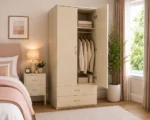 Modern 2 Door Wardrobe with 2 Drawers & 1 Mirror - Bedroom Storage Cabinet - Image 4