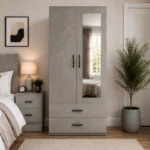 2 Door Mirrored Wardrobe with 2 Drawers - Modern Bedroom Storage Cabinet