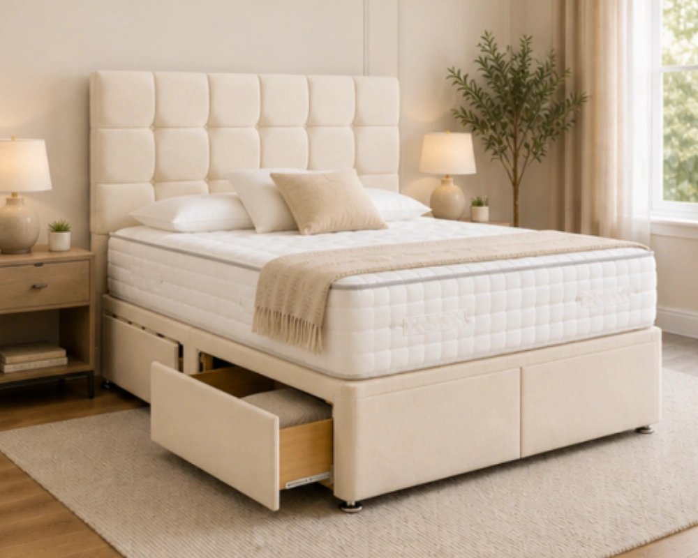 5 Premium Divan Bed – Modern Double Bed Frame Premium Double Divan Bed Frame – Double Size Bed with Mattress and Drawers - Image 1
