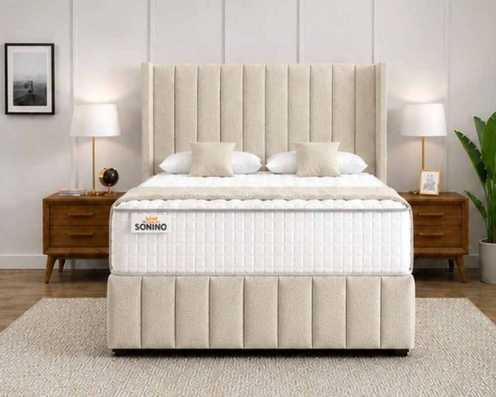75 Modern Double Bed with Divan Base - Luxury Divan Bed Divan Bed - Modern Double Size Bed Frame with Mattress - Image 1
