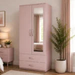 Cream 2 Door Mirrored Wardrobe with 2 Drawers - Modern Bedroom Storage Cabinet