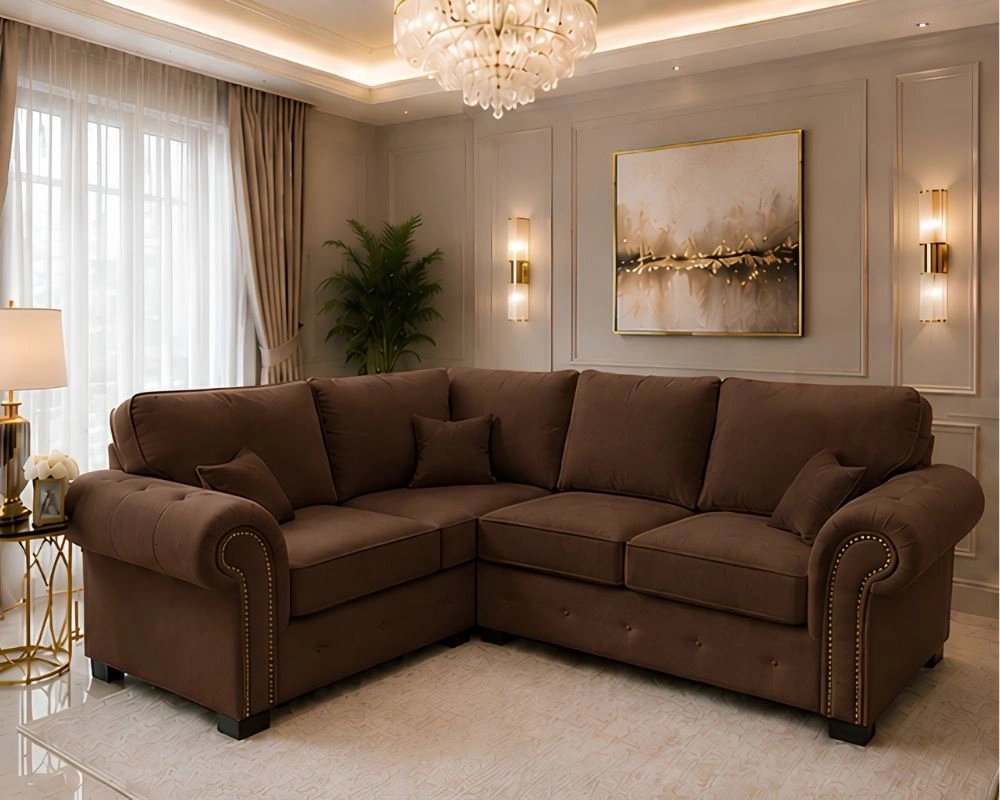 Ashwin Luxury Seating Sofa Brown Sofa - Ashwin Corner 4 Seater Sofa - L Shape Sofa - Image 1