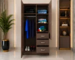 Compact 2 Door Wardrobe with Mirror and Drawer Storage - Wardrobe - Image 2