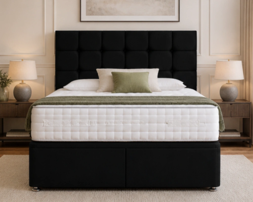 Contemporary Divan Bed with Integrated Drawer System Storage King Size Divan Bed – King Size Bed with Mattress and Storage Drawers - Image 1