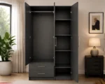 Dark Grey Wooden 3 Door Wardrobe with 2 Drawers - Modern Bedroom Storage Cabinet - Image 2