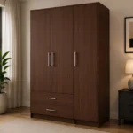 Walnut Brown 3 Door Wardrobe with 2 Drawers – Modern Bedroom Storage