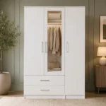Modern 3 Door Wardrobe with Mirror - 2 Drawers for Bedroom Storage