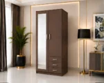 Compact 2 Door Wardrobe with Mirror and Drawer Storage - Wardrobe - Image 3