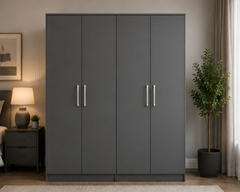 Elegant Charcoal Grey 4 Door Bedroom Wardrobe _ Modern Wooden Closet High Quality 4 Door Wardrobe β Strong & Stylish Build - Wooden 4 Door Wardrobe β Classic & Elegant Finish - Image 1