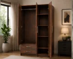 Walnut Brown 3 Door Wardrobe with 2 Drawers – Modern Bedroom Storage - Image 2