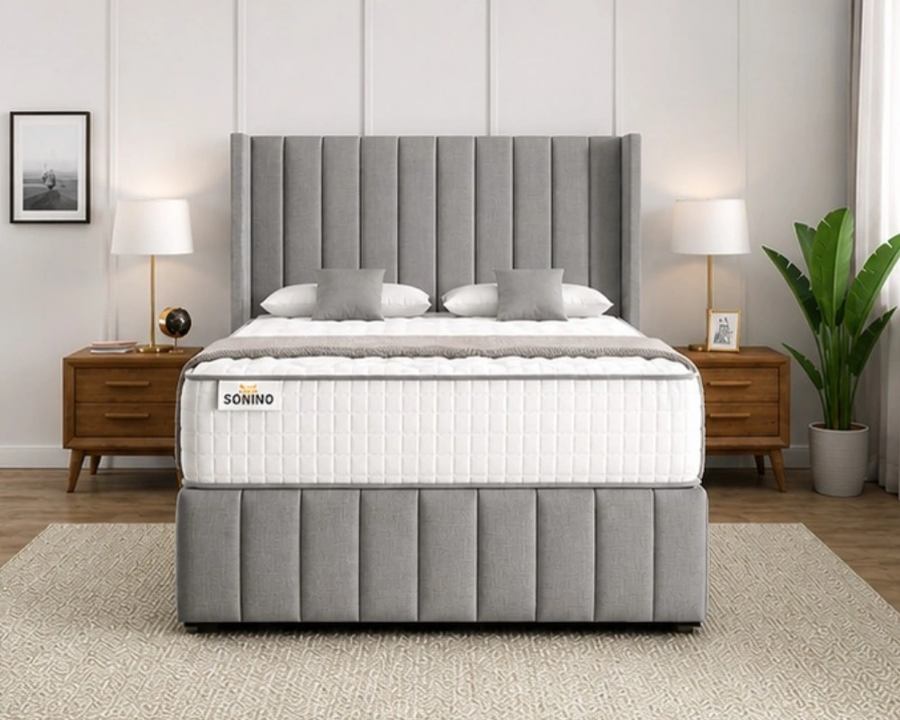 Luxury Divan Bed with Elegant Quilted Headboard Double Divan Bed with Storage Drawers - Double Bed With Matress - Image 1