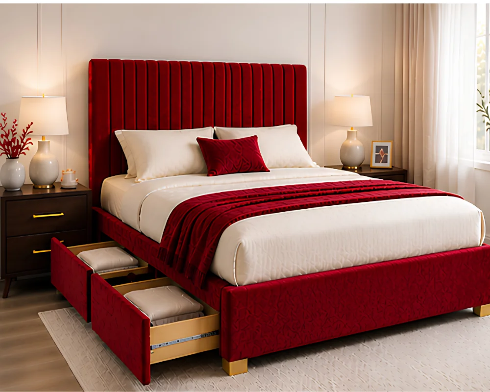 Luxury Upholstered Super King Bed with Divan Base & Headboard Modern Super King Bed - Luxury Super King Size Divan Bed Design - Comfortable Super Double Bed with Mattress - Image 1