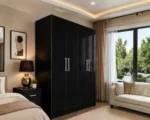 Black High Gloss 4 Door Wardrobe – Luxury Modern Bedroom Storage Cabinet