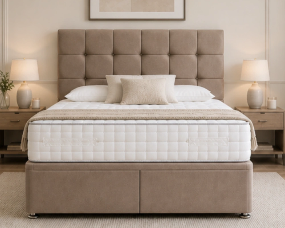 Modern Luxury Divan Bed with Spacious Drawer Storage Durable Double Divan Bed Frame – Double Size Bed Frame with Storage and Mattress - Image 1
