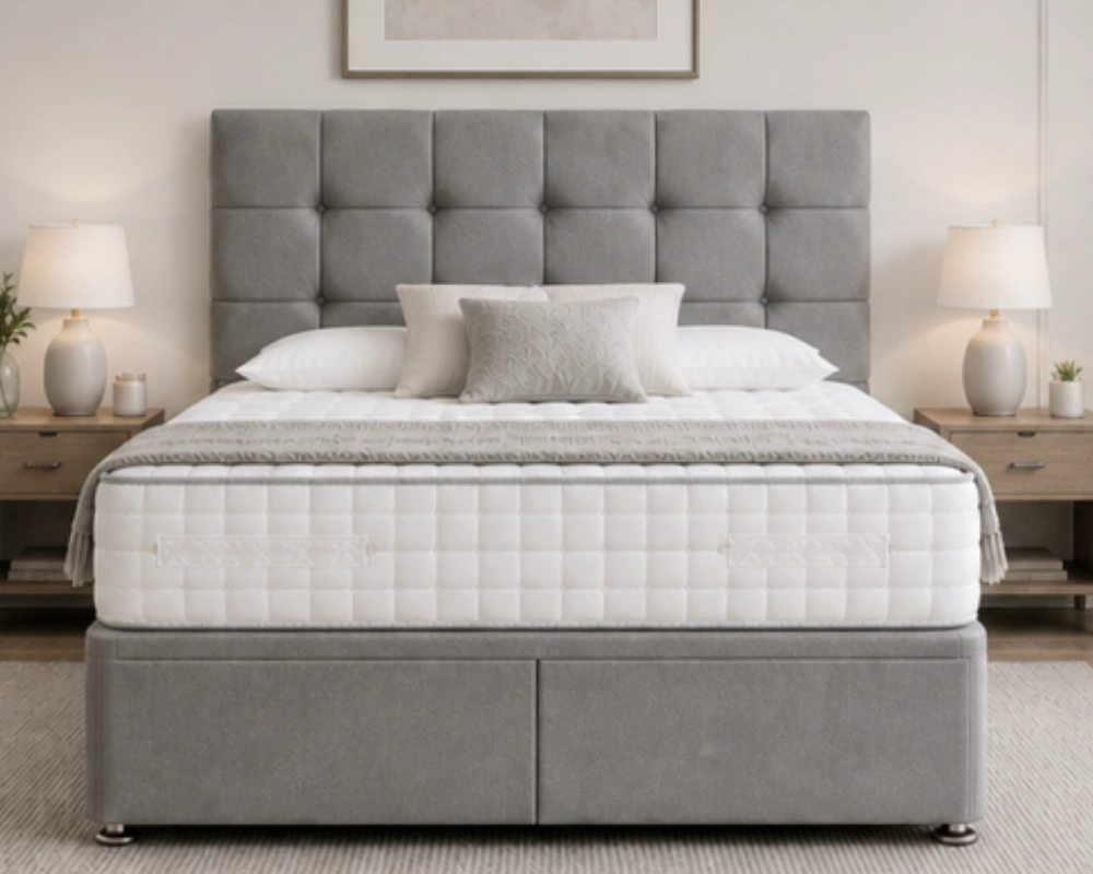 Premium Divan Bed Frame with Modern Quilted Finish Storage King Size Divan Bed – Stylish King Size Storage Bed with Mattress - Image 1