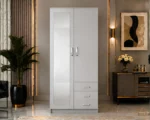 Modern White 2 Door Mirrored Wardrobe with 3 Drawers - Bedroom Storage Cabinet - Image 4