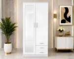 White 2 Door Mirrored Wardrobe with 3 Drawers - Modern Bedroom Storage Cabinet - Image 2