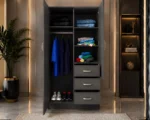 Modern Grey 2 Door Wardrobe with Shelves & 3 Drawers - Bedroom Storage Cabinet - Image 2
