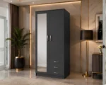 Modern Grey 2 Door Wardrobe with Shelves & 3 Drawers - Bedroom Storage Cabinet