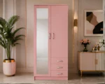 Pink 2 Door Wardrobe with Mirror & 3 Drawers - Modern Wooden Bedroom Storage - Image 4