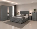 Designer Bedroom Furniture Set With Five Door Wardrobe With One Mirror - Chest of Five Drawers With Two Bed Side Table - Image 2