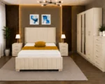 Modern Double Bed Furniture Collection - Six Door Wardrobe With Four Drawer - Chest of Five Drawers With Two Bed Side Table