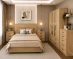 Premium  Bedroom Furniture Set – Double Bed, Four Door Wardrobe with Four Bottom Drawers, Chest of Five Drawers & Two Bedside Tables