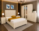 Modern Double Bed Furniture Collection - Six Door Wardrobe With Four Drawer - Chest of Five Drawers With Two Bed Side Table - Image 5
