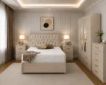 Modern Double Bed Suite - 4 Door Half Mirror Wardrobe With Four Bottom Drawers - Chest of Five Drawers - Two Bedside Tables - Image 5