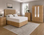 Deluxe Oak Double Bed Bedroom Suite – Four Door Wardrobe with Four Bottom Drawers – Chest of Five Drawers with Two Bedside Tables - Image 2