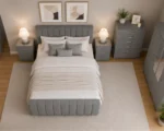 Contemporary Double Bed Furniture Set - Four Door Mirror Wardrobe With Bottom Drawers - Chest of Five Drawers - Two Bedside Tables - Image 3