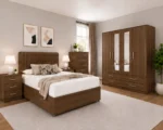 Complete Home Bedroom Suite - 4 Door Wardrobe With Dual Mirrors And Four Bottom Drawers - Chest of Five Drawers