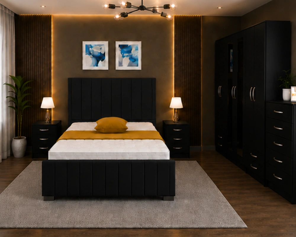 10 Luxury Double Bed Set with Wardrobe, Bedside Tables & Chest Elegant Double Bed Room Set - Six Door Wardrobe With Four Drawer - Chest of Five Drawers With Two Bed Side Table - Image 1