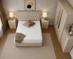 Modern Double Bed Suite - 4 Door Half Mirror Wardrobe With Four Bottom Drawers - Chest of Five Drawers - Two Bedside Tables - Image 3