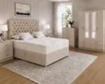 Modern Beige Bedroom Set – Four Door Wardrobe with Four Bottom Drawers – Chest of Five Drawers & Two Bedside Tables - Image 4