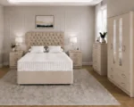 Modern Beige Bedroom Set – Four Door Wardrobe with Four Bottom Drawers – Chest of Five Drawers & Two Bedside Tables