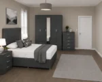 Designer Double Bed Suite – 5 Door Full Length Mirror Wardrobe with Four Bottom Drawers, Chest of Five Drawers & Two Bed Side Tables - Image 3