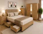 Premium  Bedroom Furniture Set – Double Bed, Five Door Wardrobe with Four Bottom Drawers, Chest of Five Drawers & Two Bedside Tables - Image 2